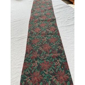 Crate & Barrel Poinsettia Table Runner 72 X 13 Holiday Jacquard Woven Christmas
